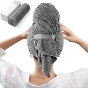 YFONG Large Hair Towel Wrap for Women, Soft Microfiber Hair Towel for Curly Hair, Fast Drying Hair Turbans with Elastic,Hair Drying Towel Wrap for Hair Care Anti Frizz 26.3" X 40" (Dark Gray)
