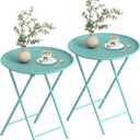 Garden 4 you Folding TV Tray Table, Metal Round Side Table, Green Dinner Table with Metal Frame, Modern Outdoor Tray Table for Living Room, Bedroom, Patio & Small Spaces, 2 Packs