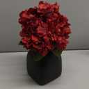 Briful Hydrangea Artificial Flowers in Black Square Ceramic Pot, Burgundy Hydrangea Silk Flowers Realistic Potted Fake Flowers with Berries for Home Decor Indoor Wedding Table Centerpieces (Red#007)