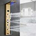 LED 5-in-1 Shower Panel Tower System,Brushed Gold | 304 Stainless Steel Shower Panel Tower Column with Powerful Body Jets, Rainfall, Waterfall,Handheld and Tub Spout