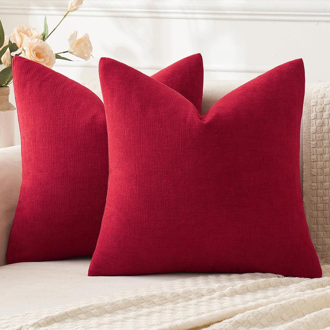 MIULEE Red Couch Pillow Covers 18x18 Inch, Set of 2 Soft Chenille Decorative Square Throw Pillow Covers Farmhouse for Sofa Living Room Bed