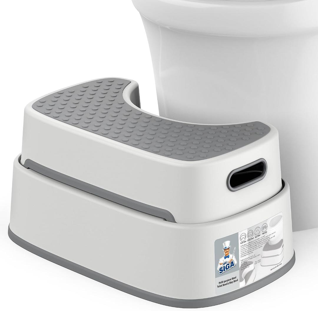 MR.SIGA Toilet Stool Squat Adult, Bathroom Stool Heavy Duty, Anti Slip Toilet Step for Bathroom, Toddler Step Stool for Kids, Off-White & Dark Gray