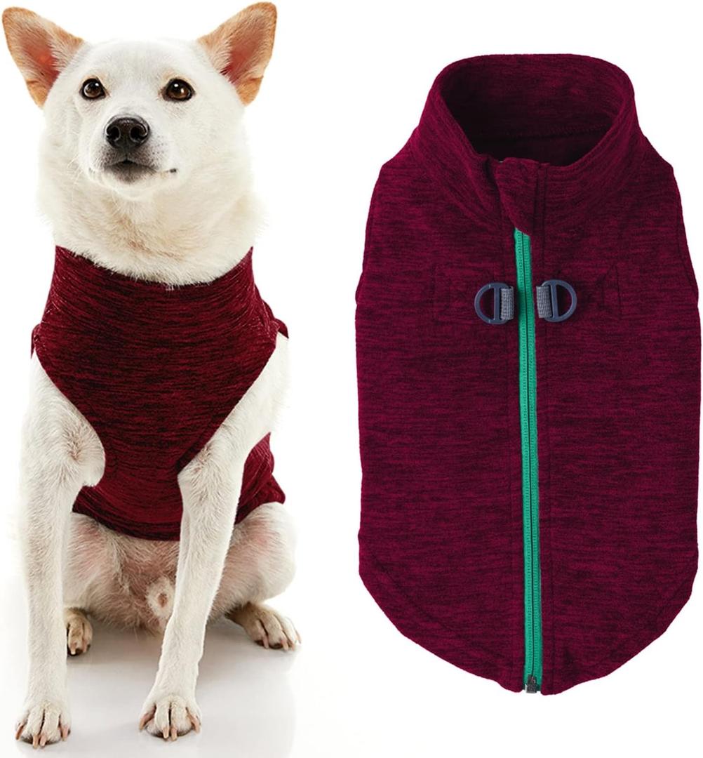 Gooby Zip Up Fleece Dog Sweater - Fuchsia Wash, X-Large - Warm Pullover Fleece Step-in Dog Jacket with Dual D Ring Leash (X-Large chest (~22.5"))