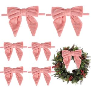 AIMUDI Pink Fur Bows 5''6'' Christmas Bows for Gift Wrapping Present Bows Faux Fur Bows for Christmas Trees Fireplaces Wreaths Crafts Home Outdoor Winter Decoration, 12 PCs