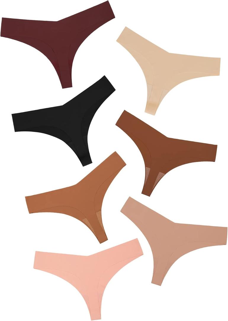 DEANGELMON Seamless Thongs for Women No Show Thong Underwear Women Comfortable Multiple Pack (Medium), Coffee