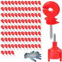Electric Fence Insulator, 100 Pcs Red Screw-in Insulator with Insulator Socket Tool for Wood Post Fence Ring Post (100Pcs)
