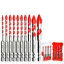 ANGELSWORD 10 PCS Eccentric Masonry Drill Bit Set, Hex Shank, Concrete Drill Bit Set, 5/32"- 1/2", for Glass/Brick/Concrete/Stainless Steel/Iron/Wood/Tile/Marble