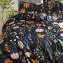 Sedefen Floral Duvet Cover Set Queen, Black Duvet Cover with Pink Floral Colorful Botanical Yellow Butterfly 3D Printed Bedding Set 3 Pcs Soft Microfiber Comforter Cover with Zipper Ties