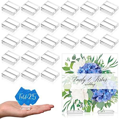 Yalikop Acrylic Place Card Holders 1.2 Inch Name Card Holder Stands Clear Table Number Stands Wedding Sign Holders Display Stand for Table Wedding Photos Office Menu Meeting(100 Pieces)
