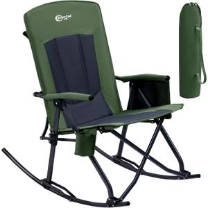 PORTAL Oversized Folding Rocking Camping Chair Portable Outdoor Rocker with High Back Hard Armrests Carry Bag, Supports 400 lbs, Mesh Back (P-green)