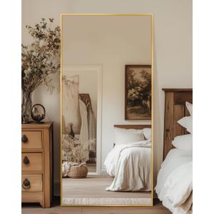 Antok Full Length Mirror, 58"x21" Floor Mirror, Floor Standing Freestanding Full Body Mirror with Stand for Bedroom, Hanging Mounted for Living Room Cloakroom, Gold