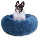 Calming Donut Dogs Beds for Small Dogs Washable,23inch Plush Round Pet Bed for Cozy Sleep, Fluffy Faux Fur Large Cat Bed, Fits up to 25 lbs Pets, Navy Blue