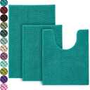 Urvoix 3 Pieces Bathroom Rugs Set, Non-Slip Chenille Bath Rug, Ultra Soft and Super Absorbent Bath Mat for Bathroom, Toilet and Tub (Teal Green)