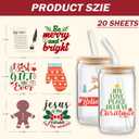 Christmas UV DTF Cup Wrap, 20 Sheets Merry Christmas UV DTF Cup Wraps for 16 oz Glass, Cute Joy to The World UVDTF Decals Transfer Stickers Waterproof Rub On Transfers for Crafting, Xmas Gift