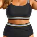 Black Women Two Piece Plus Size Bikini - High Waisted Swimsuits Tummy Control Bathing Suits Swimwear 2025 20W