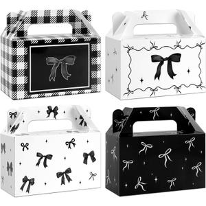 2 x 24Pcs Black Bow Treat Boxes Party Supplies Bow Party Favors Goodie Boxes Coquette Gift Boxes Bows Theme Treat Candy Box for Girls Birthday Bachelorette Engagement Baby Shower Black Party Decorations