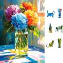 Hydrangea Puzzles for Adults 500 Pieces, Front of Window Blossom Flowers Art Jigsaw Puzzles for Family Fun Challenging, Party Game Gifts Decoration (23 x 15 Inch)