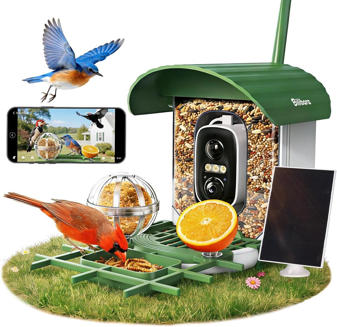 Bird Feeder with Camera, 10000 AI Smart Bird Feeders Solar Powered, 2.4G WiFi, 2K HD and Instant Alerts, Bird House Feeder for Outdoors, Ideal for Parents, Lovers(Green)