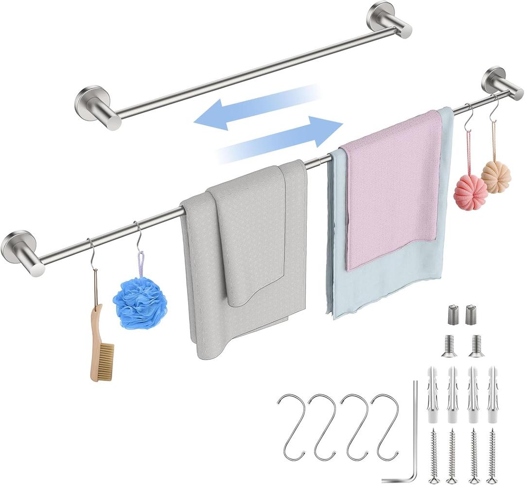 Adjustable Single Bath Towel Bar 23.6 to 42 Inch, ZUEXT Brush Nickel Finished Stainless Steel Towel Holder, Expandable Wall Mounted Towel Rail for Bathroom Kitchen Washroom,1" Tube Towel Rail Racks