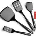 Silicone Spatula Set, 600°F Heat Resistant Silicone Spatula Turner Flipper for Cooking, Non Stick and Non Scratch Kitchen Utensils for Eggs & Pancakes, 4 Pack, Black