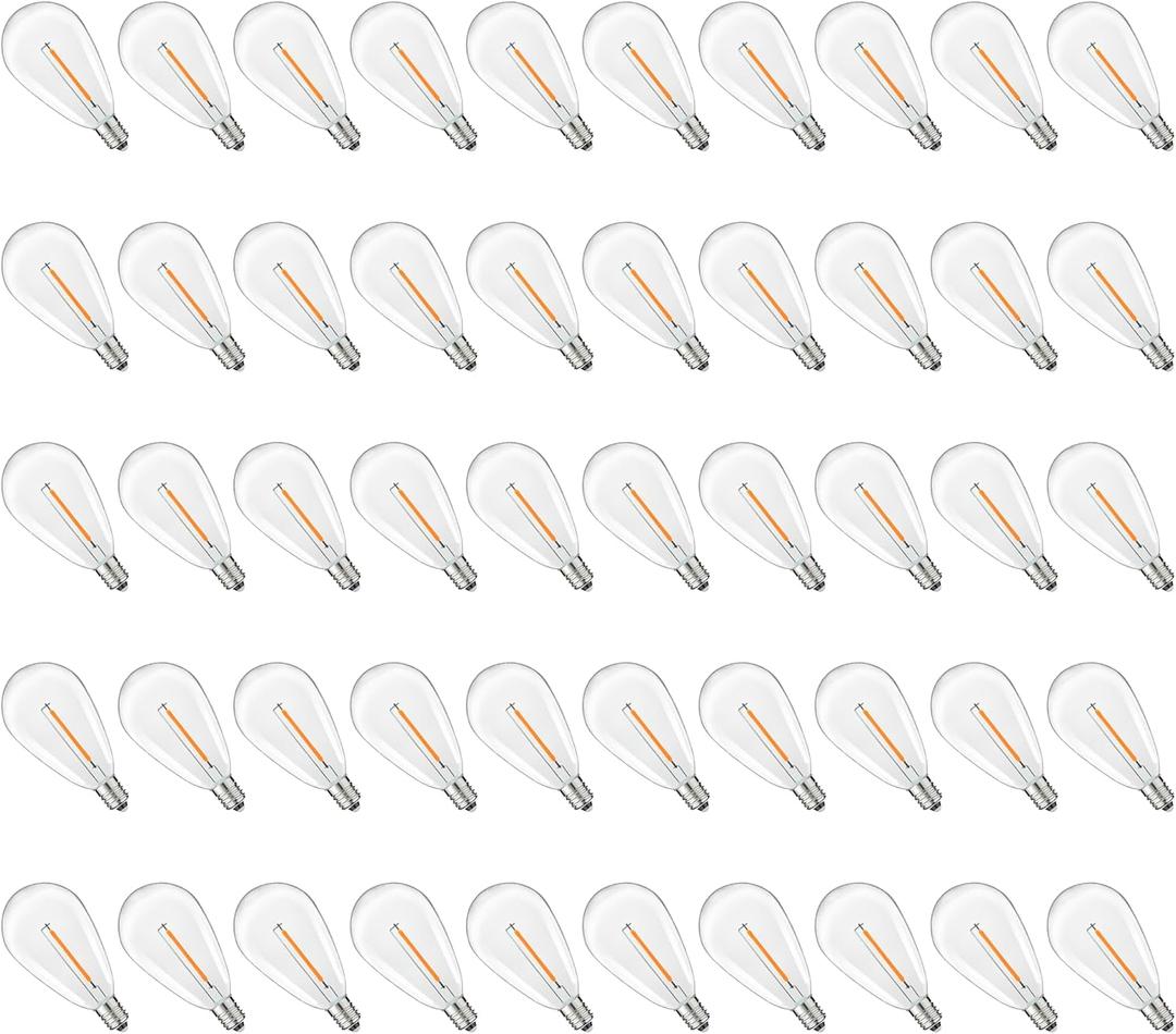 S14 Replacement LED Light Bulbs, Shatterproof & Waterproof 0.6W S14 LED Bulbs, Outdoor String Lights, E12 Base Patio Edison LED Light Bulbs, Warm White 2200K Plastic 70LM Non-Dimmable 50 Pack
