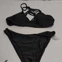 SHENHE Women's Floral Bikini Set 2 Piece Criss Cross Tie Back Low Rise Boho Swimsuits, S, Black