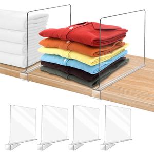 OMGelic Acrylic Shelf Dividers for Closet Organization 4PCS Closet Shelf Divider Closet Dividers for Shelves Shelf Organizer for Closet Shelf Organizer for Wood Closet Separator Clear