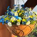 Artificial Faux Hanging Plants Flowers Basket for Summer Autumn Outdoor Outside Porch Decoration, Fake Silk Colorful Daisy Eucalyptus UV Resistant Look Real for Home Patio Balcony Yard