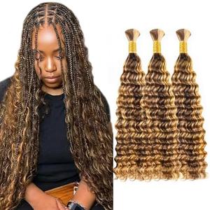 P4/30 Human Braiding Hair For Boho Braids 26 26 26 Inch 3 Bundles Highlight Brown Deep Wave Bulk Boho Curly Human Hair For Bohemian Knotless Braids