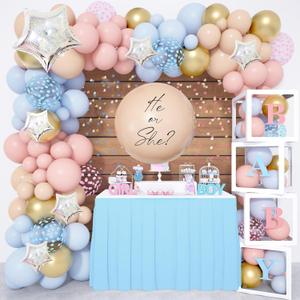 Amandir 164PCS Gender Reveal Balloon Boxes Decorations, Pink and Blue Balloon Garland Kit 4pcs Boxes with Letters (A-Z+Baby) for Baby Shower Birthday He or She Gender Reveal Party Supplies