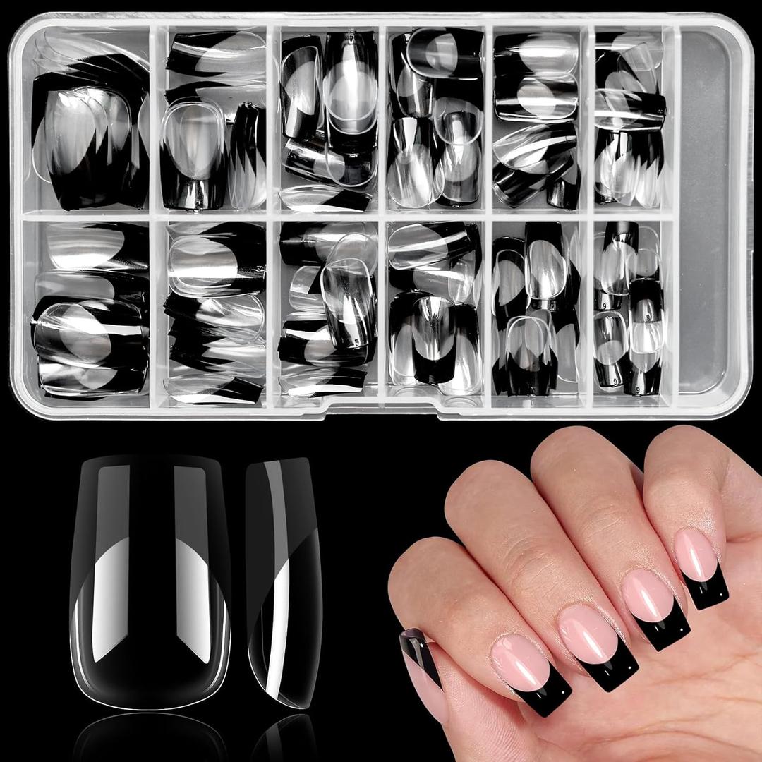 Black French Tip Press on Nails, 120PCS Square Nail Tips Short French Tip Nails, Clear Acrylic Nails Press on Full Cover False Nails