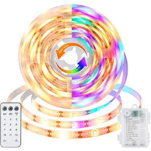 echosari LED Strip Lights Battery Operated, 10Ft 108 LED Dual Color Changing Strip Lights with Remote Cuttable Adhesive Lights Strip for Bedroom Party Decoration (Warm White & Multicolor)