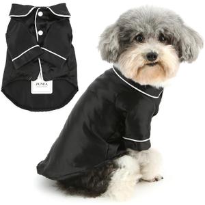 Zunea Small Dog Pajamas Shirts for XS/S Size Dogs Soft Faux Silk Lapel Puppy Sleepwear Clothes Two-Legged Indoor Pjs Shirt Outfits Chihuahua Yorkie Pet Holiday Party Apparel Black S