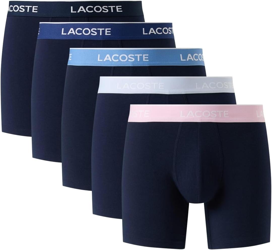 Lacoste Men's Cotton Stretch Essentials Boxer Briefs, 5-pack (Large, Navy Blue/Albizia/Phoenix)