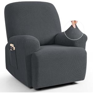 TAOCOCO Recliner Cover 4-Pieces, Recliner Stretch Sofa Slipcover, Recliner Cover 1 Seat, Couch Protector Soft, Furniture Protector Covers with Elastic,Chair Covers Jacquard Pattern (Charcoal Grey)