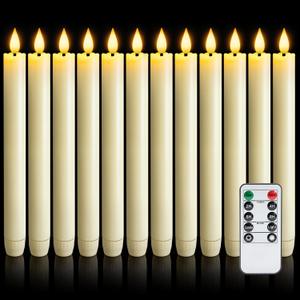12 Pcs Flameless Taper Candles with Remote Timer Dimmer, 9.6 inches Ivory Plastic LED Candlesticks, Battery Operated Led Warm Light Window Candles, for Wedding Home Christmas Decoration