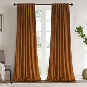Roslynwood Luxury Soft Brown Velvet Curtains 90 inches Long Back Tab Thermal Insulated Blackout Window Drapes for Living Room/Bedroom/Dining Room, W50 x L97