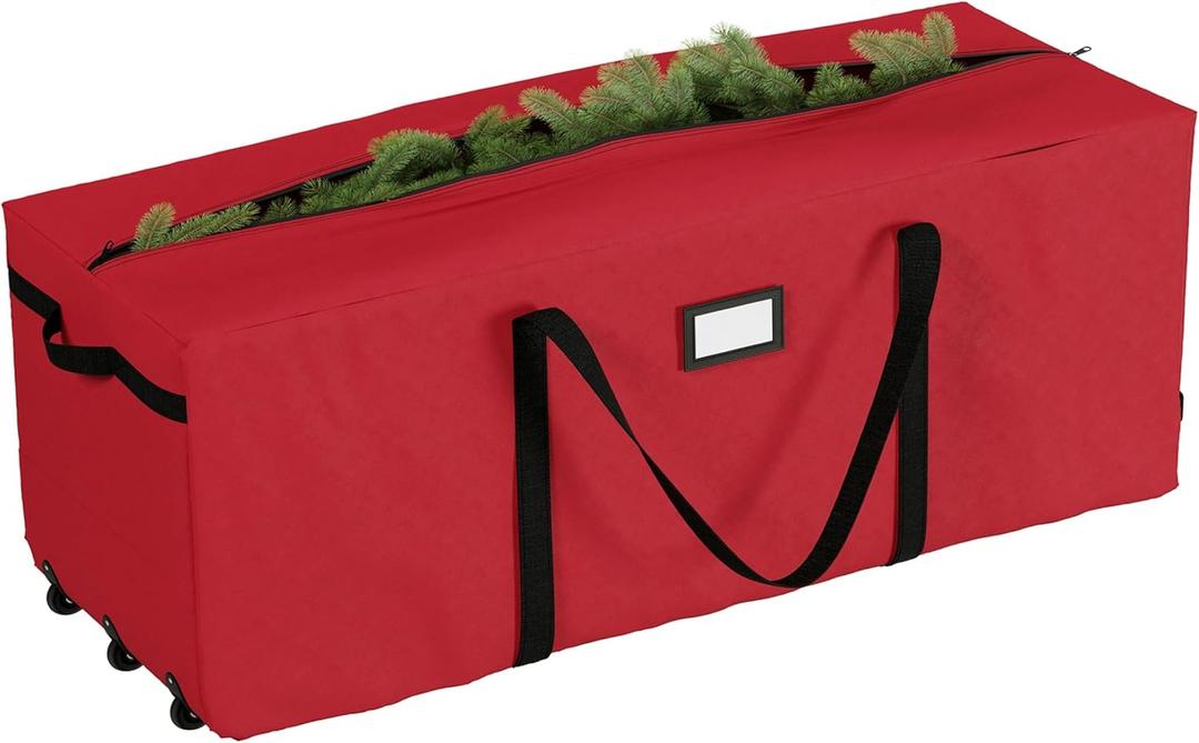 Christmas Tree Storage Bag with Wheels - Canvas Duffel for 12-Foot Fake Trees and Protecting Holiday Decorations and Inflatables by Elf Stor (Red)