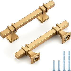 25 Pack 3 inch Gold Cabinet Handles Square Zinc-Alloy Pulls for Kitchen Dresser Closet and Bathroom Cabinets Hardware