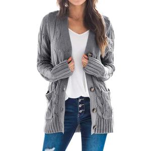 Goranbon Women's Cable Knit Cardigan Long Sleeve Open Front Button Down Knitwear Sweater Coat (S)