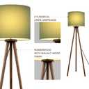 Buruis 60.6 Inch Walnut Wood Tripod Floor Lamp with Linen Drum Shade, Green