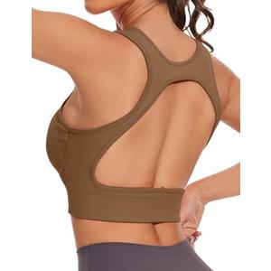MathCat Backless Sports Bras for Women - Medium Support Yoga Bra - Seamless Ribbed Workout Tops with Removable Pads (X-Small)
