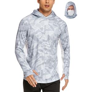 COOrun Men's Hooded Sun Shirts with Mask Fishing Shirts for Men Long Sleeve UPF 50 Rash Guards Cooling Hoodies Hiking Shirts (Medium, Grey)