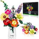 Flowers Bouquet Building Sets, Artificial Flower Plants for Botanical Collection and Decorative Home, for Girls Women Adults Ages 6+, Birthday Valentine's Day Gift for Her, No Vase
