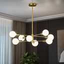 Gold Modern Sputnik Chandelier 8-Lights Mid Century Chandeliers Flush Mount Sputnik Lights Fixture for Dining Room, Living Room,Kitchen Island Height Adjustable (Bulbs Not Included)