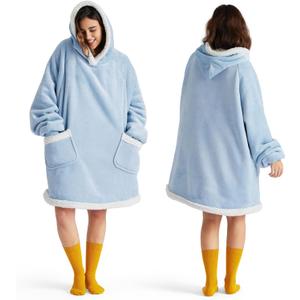 Bedsure Blanket Hoodie, Wearable Blanket Hoodie as Gifts for Mom, Birthday Gifts for Women Kids Teens Sherpa Sweatshirt, Sky Blue, Standard