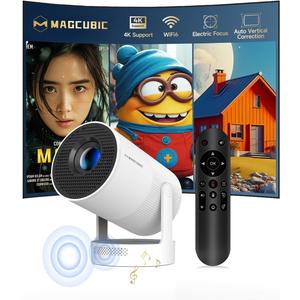 Electric FocusMagcubic Mini Projector 4K Support, Portable Projector with WiFi 6 and Bluetooth 5.4, Smart Proyector, 5W Soundbase Speaker, 180Rotation for Home Theater