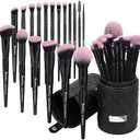 Bueart Design 18‑Piece Pro Deluxe Makeup Brush Set (Fuchsia Pink & Black) with Travel Holder Case – Includes Foundation, Concealer, Contour, Blush & Eyeshadow Brushes