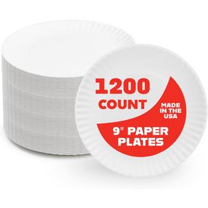 Hygloss Products 9" White Paper Plates - Uncoated - Use for Foodware, Events, Activities, Crafts Projects and More - Environmentally Friendly - Recyclable and Disposable - 9-Inches - Bulk-1200 Pack