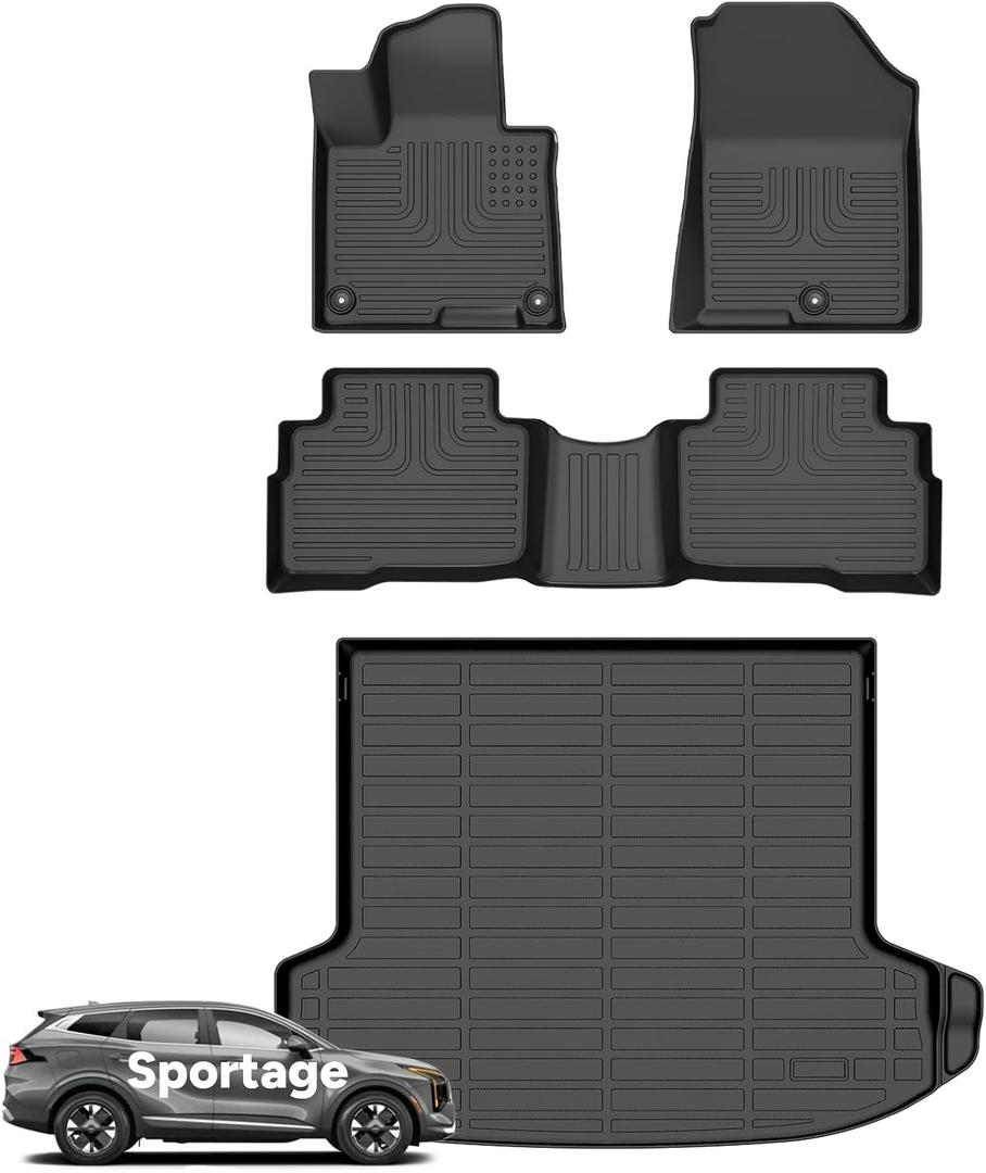 Wayhigh Floor Mats & Cargo Liner for Kia Sportage Hybrid 2026(Only for HEV, Not for PHEV) All Weather TPE Car Mats Waterproof Heavy Duty Floor Liners Custom Fit for Sportage Hybrid 2026 - Black